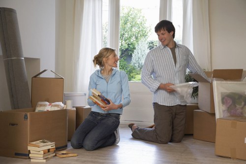 Household items prepared for transport by moving truck in Ealing
