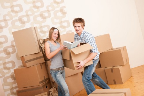 Packed boxes and furniture prepared for local storage in Ealing